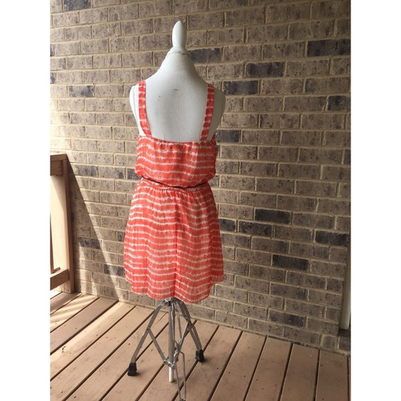 Three Pink Heart Orange White Tie Dye Summer Dress Beaded Neckline Size L MSRP58 - Picture 2 of 7